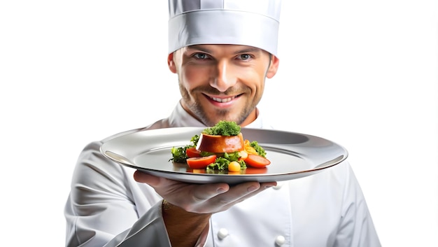 Szef kuchni prezentujący danie