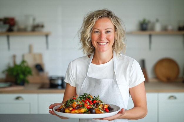 Uśmiechnięty użytkownik z talerzem jedzenia